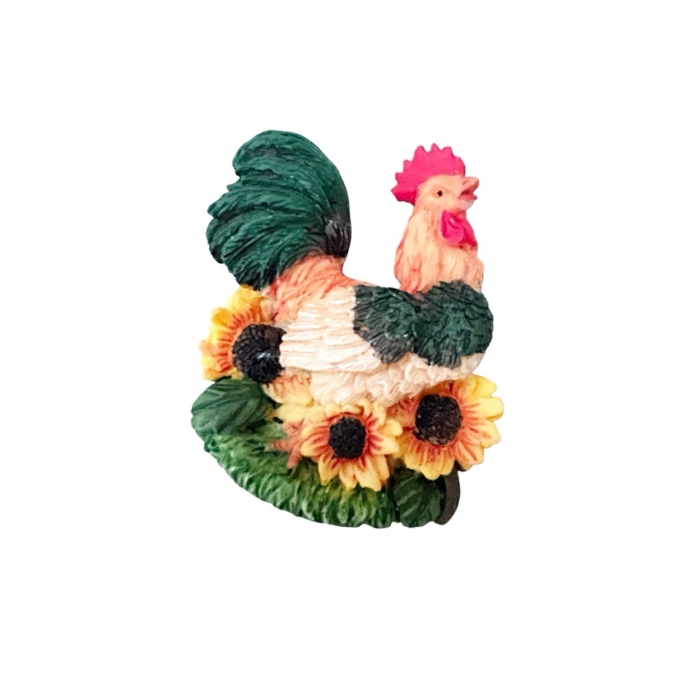 Vintage Rooster Sunflower Figurine Fridge Magnet - Clutter-Core Granny-Core